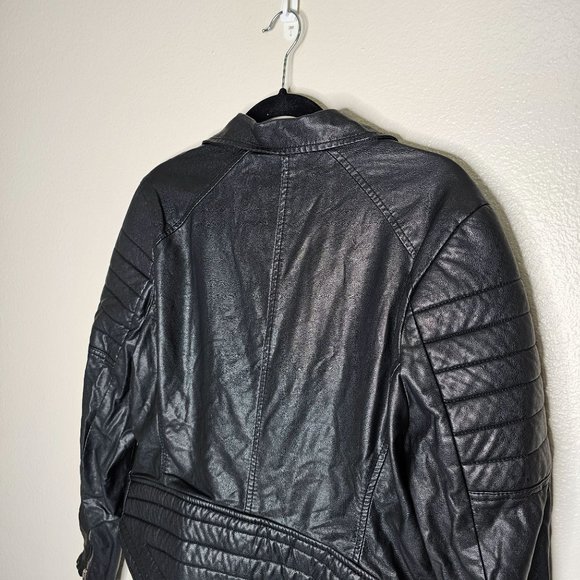 Blank NYC Revolve Size Large Black Faux Leather Moto Biker Jacket Zipper Pockets - Picture 11 of 12